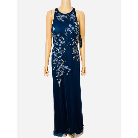 Aidan Mattox Embellished Floral-Embroidered Column Long Gown size 8 NWT - Picture 1 of 10